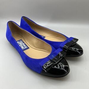 Salvatore Ferragamo Women Size 8 M Shoes Blue Black Suede Vara Ballet Bow Flats